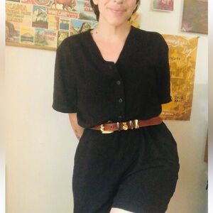 Vintage black Romper- with Pockets and belt loops!